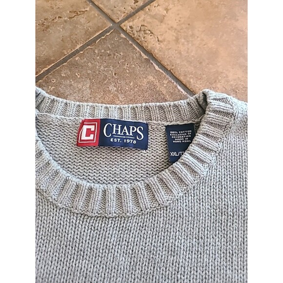 VTG Chaps Sweater Mens 2XL Gray Cable Knit Crew Neck Sweater  Preppy Big Tall - Picture 2 of 7